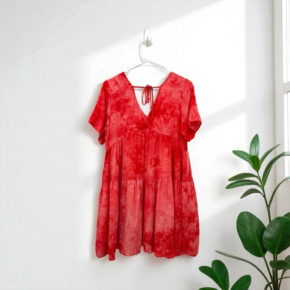 Anthropologie Women’s Easel Red Tie-Dye V-Neck Dress Size S - Picture 2 of 10